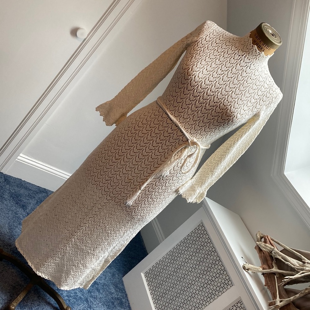 1970’s Picardo Knits White/Cream High Collared Dress